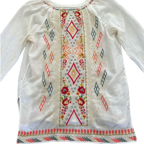 Johnny Was White Boho Embroidered Floral Blouse Top Size Small - Picture 5 of 10